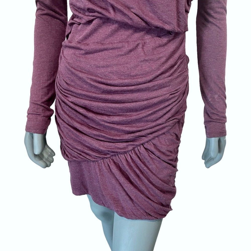 Heather Bordeaux Draped Ruched Bubble Hem Mini Dress Long Sleeve Purple Size M - Picture 6 of 11
